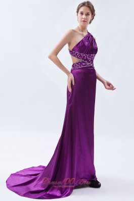 Brush Sheath One Shoulder Purple Celebrity Dress