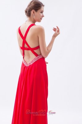 Backless Straps Prom Dress Red Teenager