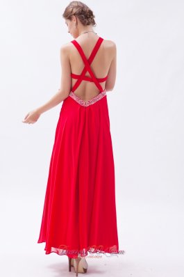 Backless Straps Prom Dress Red Teenager