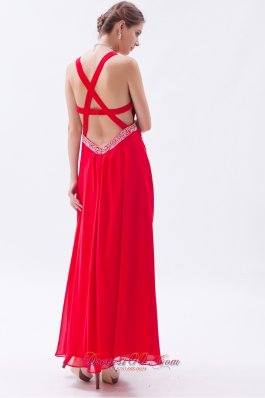 Backless Straps Prom Dress Red Teenager