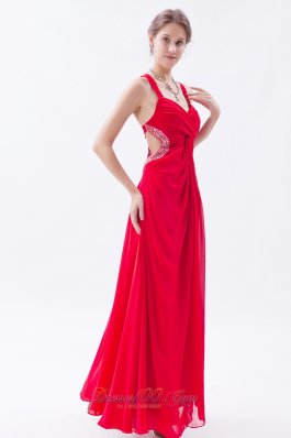 Backless Straps Prom Dress Red Teenager