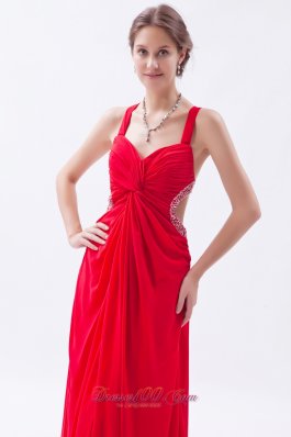 Backless Straps Prom Dress Red Teenager