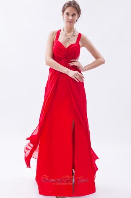 Backless Straps Prom Dress Red Teenager