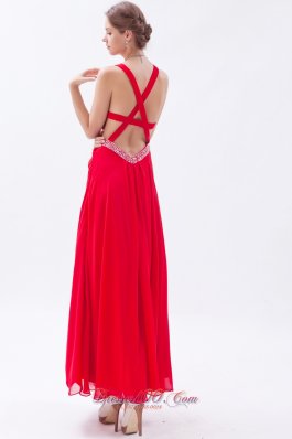 Backless Straps Prom Dress Red Teenager