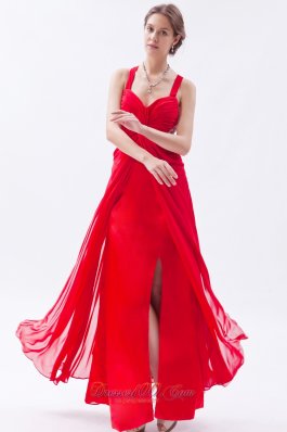 Backless Straps Prom Dress Red Teenager