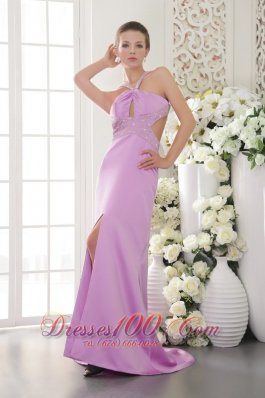 Halter Brush Lavender Beading Dress for Prom