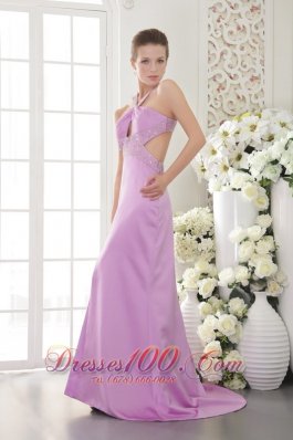 Halter Brush Lavender Beading Dress for Prom