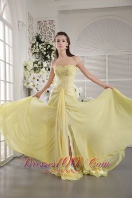 Light Yellow Brush Ruch Teenager Prom Dress