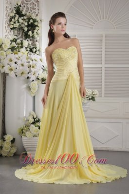 Light Yellow Brush Ruch Teenager Prom Dress