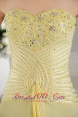 Light Yellow Brush Ruch Teenager Prom Dress