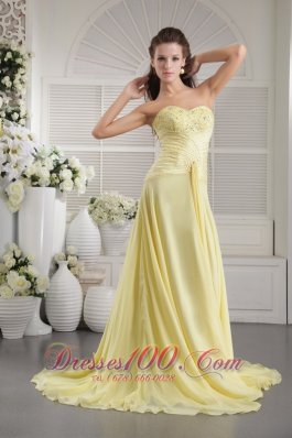 Light Yellow Brush Ruch Teenager Prom Dress