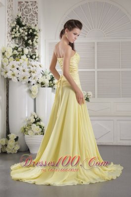 Light Yellow Brush Ruch Teenager Prom Dress