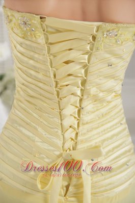 Light Yellow Brush Ruch Teenager Prom Dress