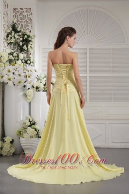 Light Yellow Brush Ruch Teenager Prom Dress