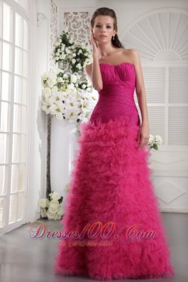 Customize Prom Pageant Dress Fuchsia Ruffles Ruch Teenager