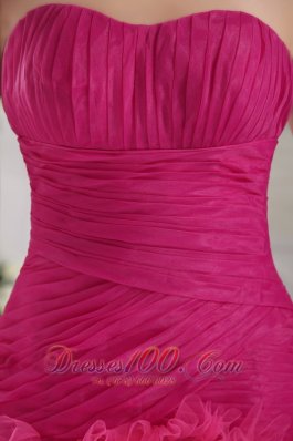 Customize Prom Pageant Dress Fuchsia Ruffles Ruch Teenager