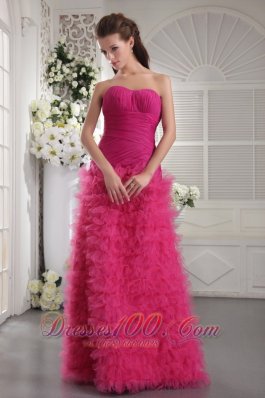 Customize Prom Pageant Dress Fuchsia Ruffles Ruch Teenager