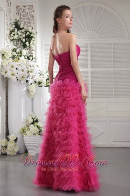 Customize Prom Pageant Dress Fuchsia Ruffles Ruch Teenager