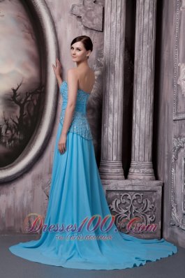 2013 Court Aqua Blue Prom Evening Dress Beading