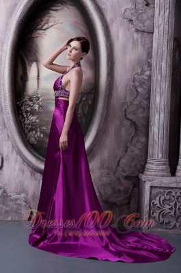 Sexy Court Halter Prom Celebrity Dress Eggplant Purple