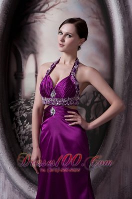 Sexy Court Halter Prom Celebrity Dress Eggplant Purple