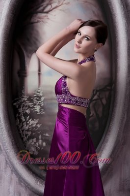 Sexy Court Halter Prom Celebrity Dress Eggplant Purple