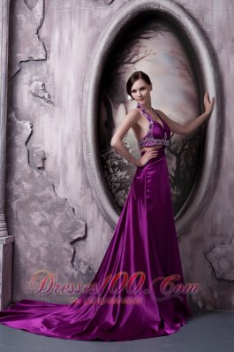 Sexy Court Halter Prom Celebrity Dress Eggplant Purple