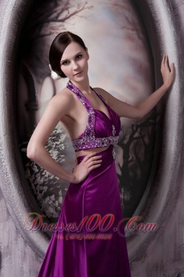 Sexy Court Halter Prom Celebrity Dress Eggplant Purple