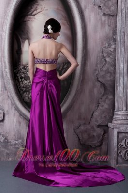 Sexy Court Halter Prom Celebrity Dress Eggplant Purple