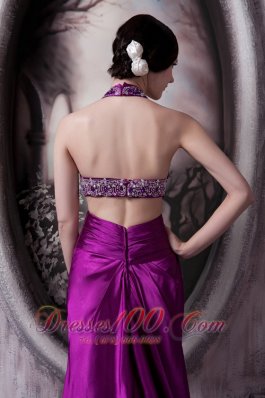 Sexy Court Halter Prom Celebrity Dress Eggplant Purple