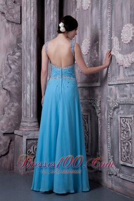 Aqua Blue Evening Dress Straps Empire Beading