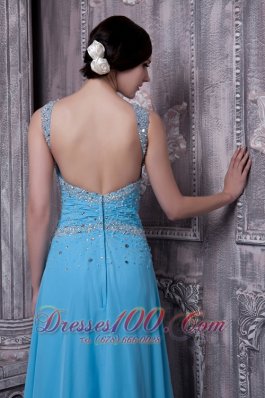 Aqua Blue Evening Dress Straps Empire Beading