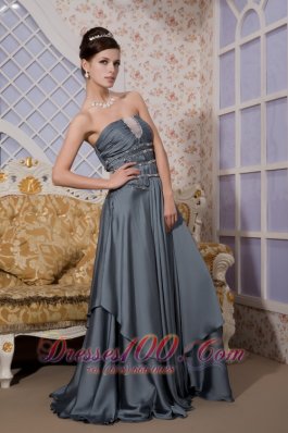 Peacock Green Brush Train Prom / Evening Dress