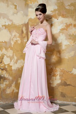 Brush Train Light Pink Prom Celebrity Dress Beading