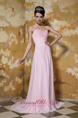 Brush Train Light Pink Prom Celebrity Dress Beading