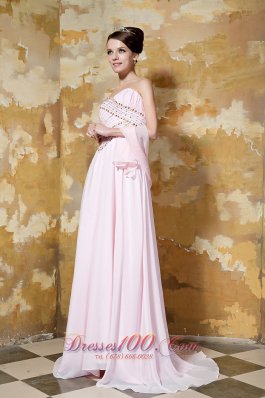 Brush Train Light Pink Beading Prom Dress