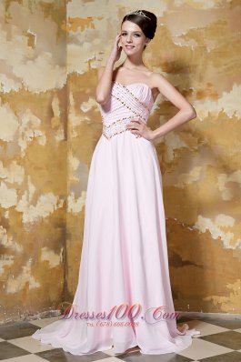 Brush Train Light Pink Beading Prom Dress