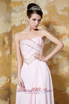 Brush Train Light Pink Beading Prom Dress