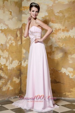 Brush Train Light Pink Beading Prom Dress