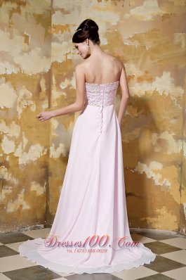 Brush Train Light Pink Beading Prom Dress