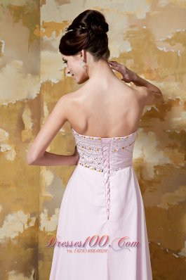 Brush Train Light Pink Beading Prom Dress