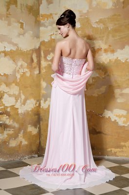 Brush Train Light Pink Beading Prom Dress