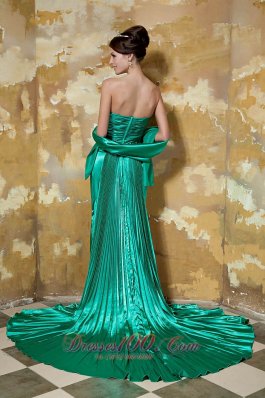 Court Train High Split Beading Prom Dress Green