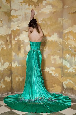 Court Train High Split Beading Prom Dress Green