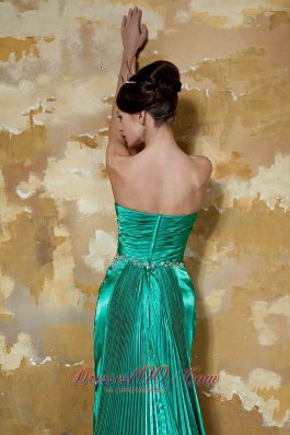 Court Train High Split Beading Prom Dress Green