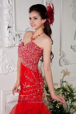 Mermaid Red Ankle-length Ruch Prom Dress