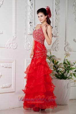 Mermaid Red Ankle-length Ruch Prom Dress