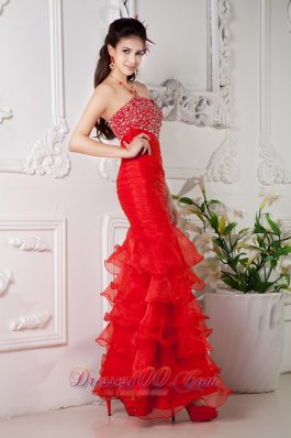 Mermaid Red Ankle-length Ruch Prom Dress