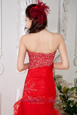 Mermaid Red Ankle-length Ruch Prom Dress