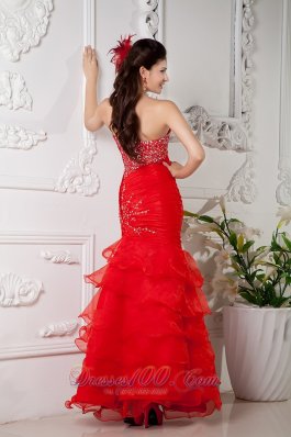 Mermaid Red Ankle-length Ruch Prom Dress